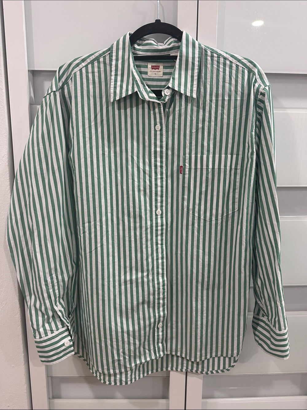 Levi's Green and White Vertical Stripe Button-Down Shirt